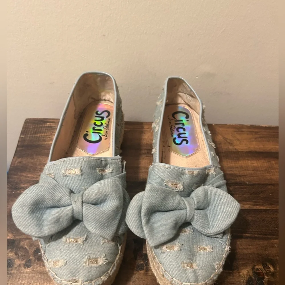 Circus Sam Edelman Women's 10 Cali Espadrille Platform Flats Blue Distressed